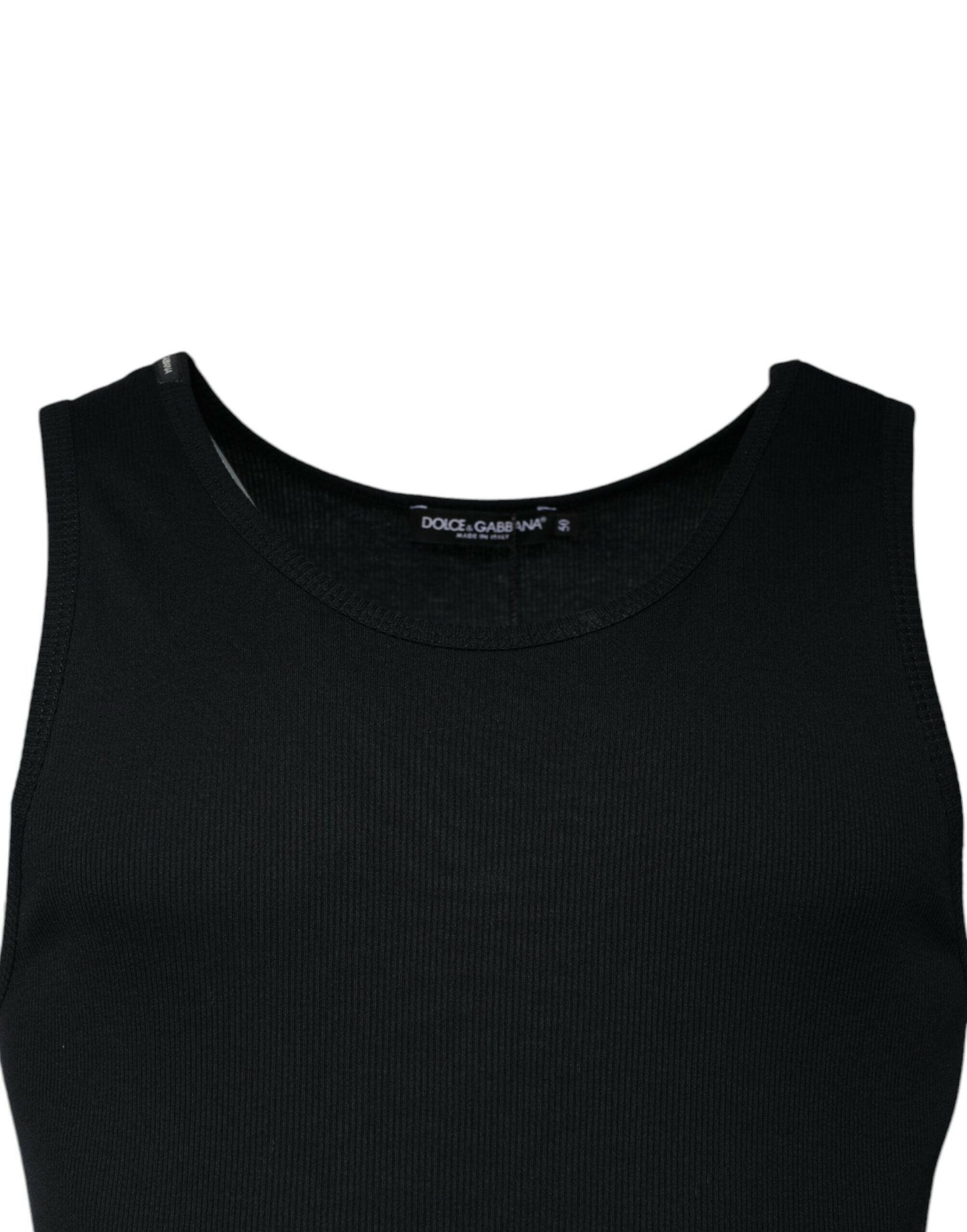 Dolce &amp; Gabbana – Schwarzes, ärmelloses Tank-T-Shirt aus Baumwolle mit Rundhalsausschnitt