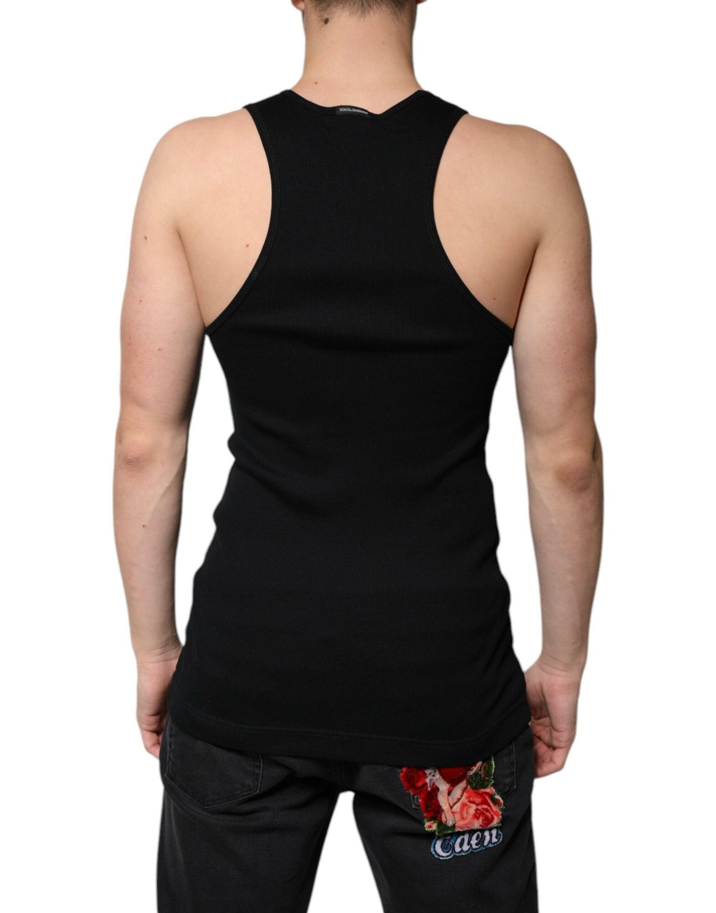 Dolce &amp; Gabbana – Schwarzes, ärmelloses Tank-T-Shirt aus Baumwolle mit Rundhalsausschnitt