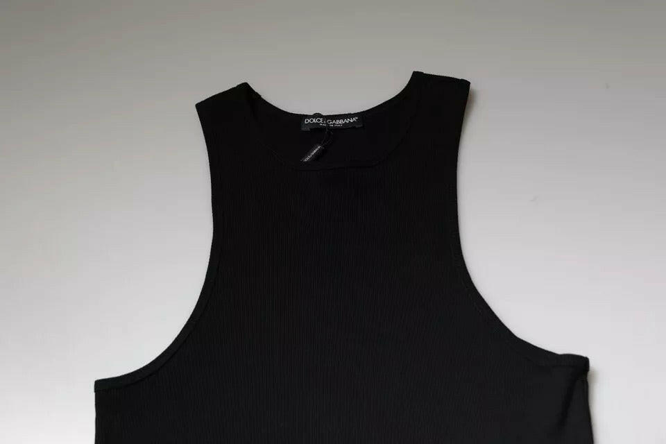 Dolce &amp; Gabbana – Schwarzes, ärmelloses Tank-T-Shirt aus Baumwolle mit Rundhalsausschnitt