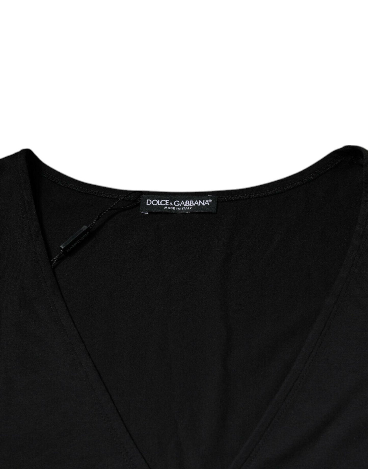 Dolce & Gabbana Black Cotton V-neck Short Sleeves T-shirt