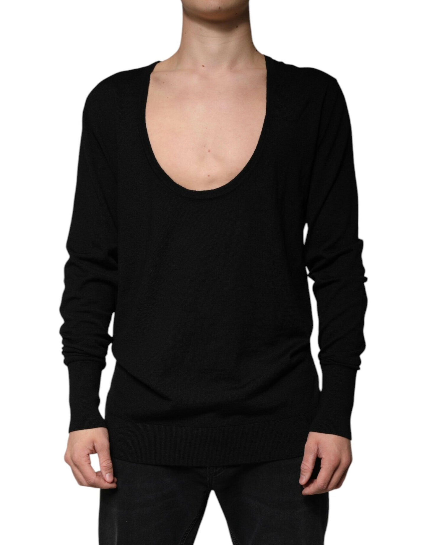 Pull col rond en laine noire Dolce &amp; Gabbana