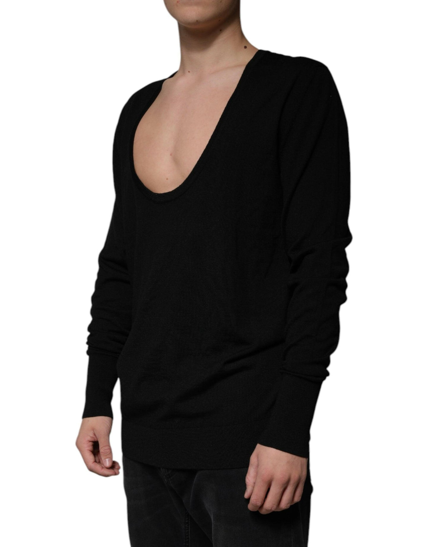 Pull col rond en laine noire Dolce &amp; Gabbana