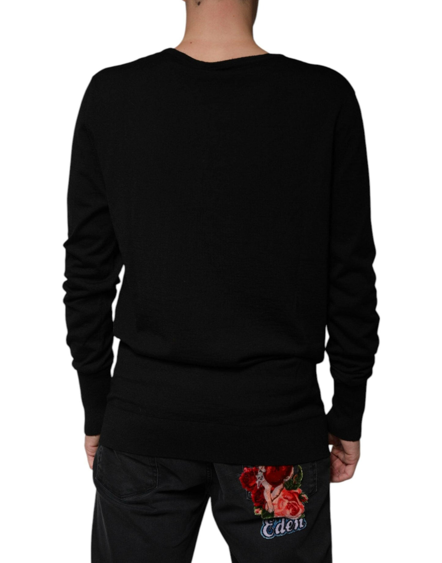 Pull col rond en laine noire Dolce &amp; Gabbana