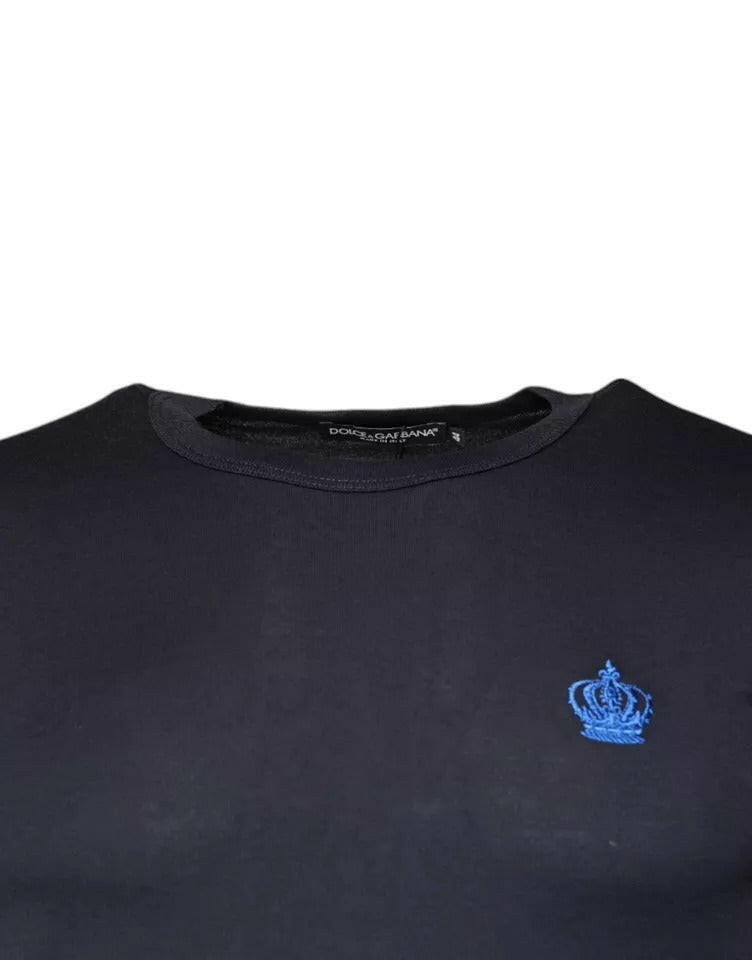 Dolce &amp; Gabbana – T-Shirt mit Rundhalsausschnitt und kurzen Ärmeln in Blau mit Krone