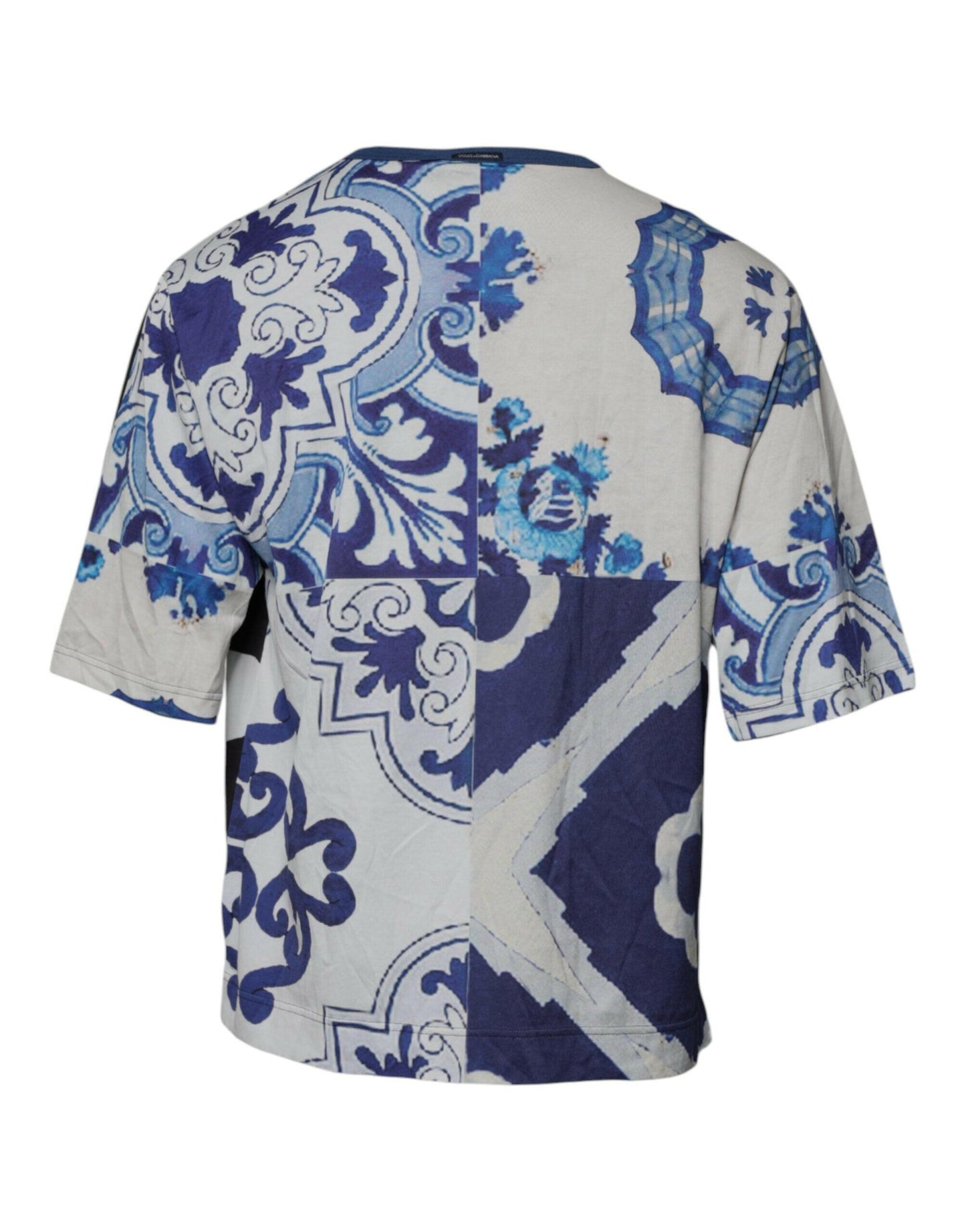 Dolce &amp; Gabbana – Schwarz-weißes bedrucktes Baumwoll-T-Shirt mit Rundhalsausschnitt