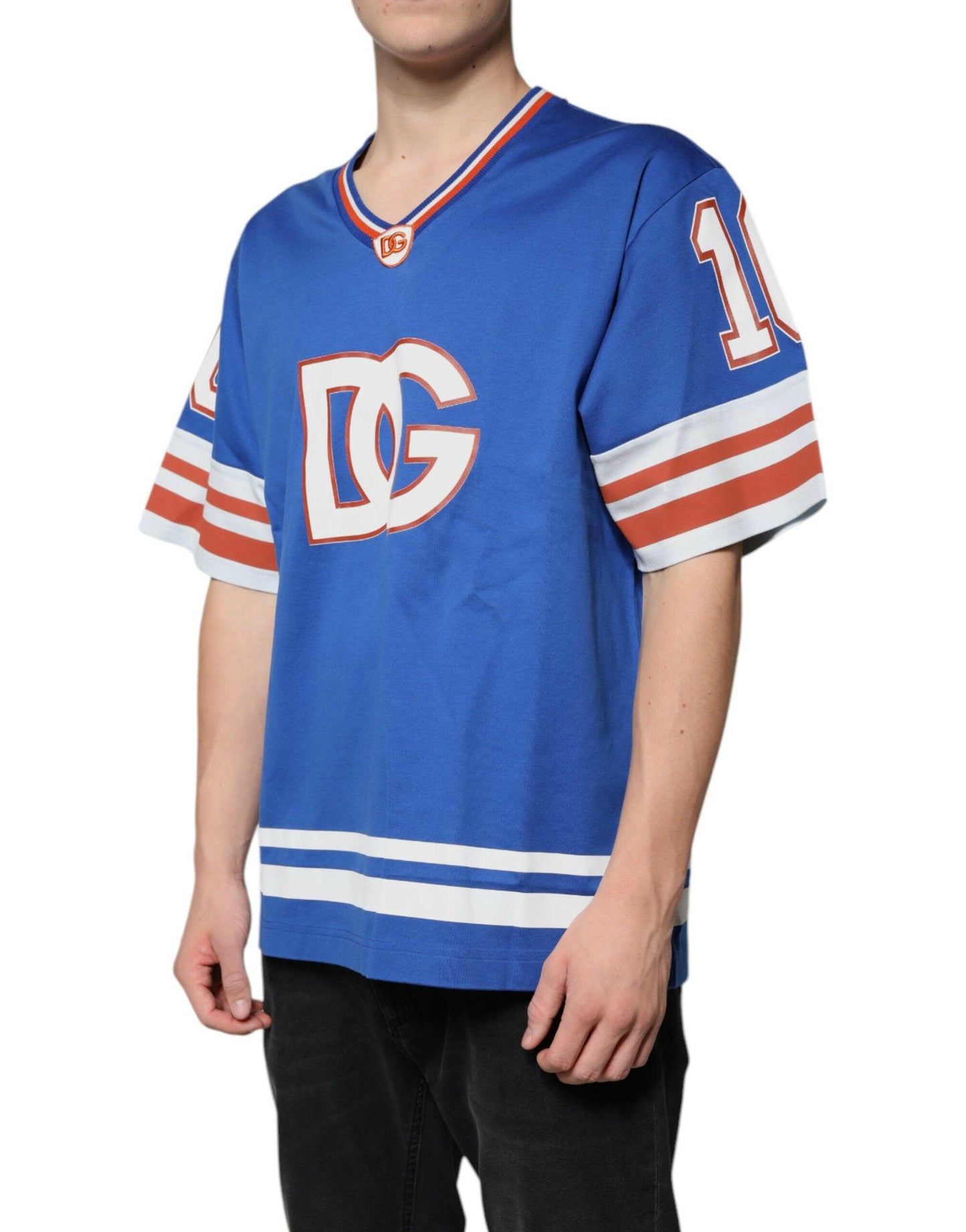 Dolce &amp; Gabbana – Blaues T-Shirt mit V-Ausschnitt und kurzen Ärmeln