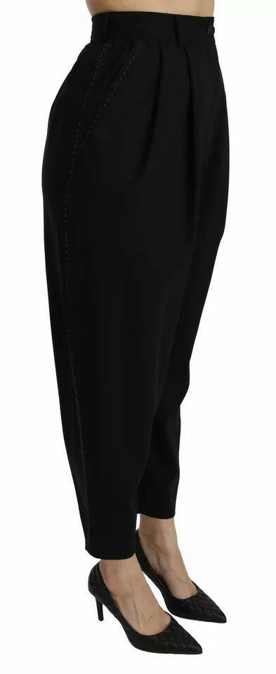 Pantalon court taille haute plissé en laine noire Dolce &amp; Gabbana
