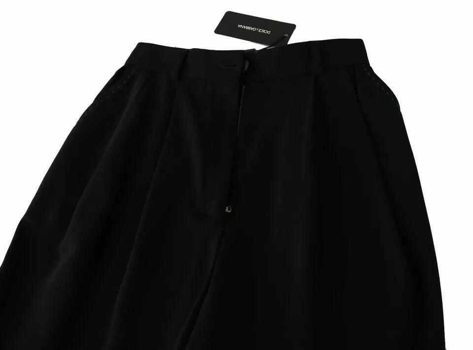 Pantalon court taille haute plissé en laine noire Dolce &amp; Gabbana