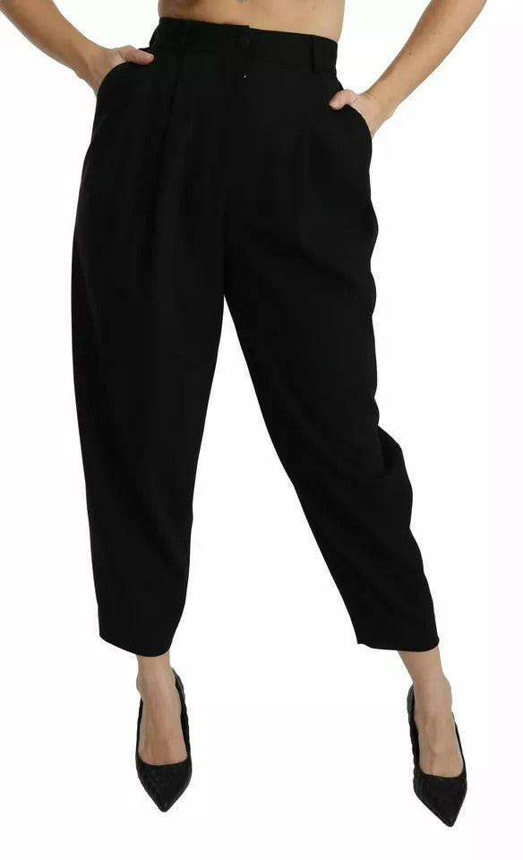 Pantalon court taille haute plissé en laine noire Dolce &amp; Gabbana