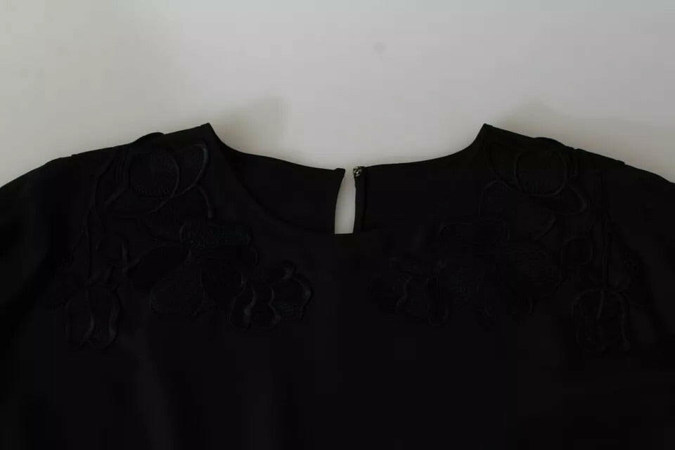 Dolce &amp; Gabbana – Schwarze Bluse mit Blumenstickerei, Seidentop