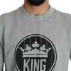 Dolce &amp; Gabbana Grauer Pullover aus Baumwolle mit Crown King-Print