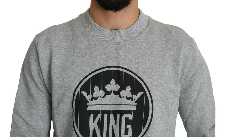Dolce &amp; Gabbana Grauer Pullover aus Baumwolle mit Crown King-Print