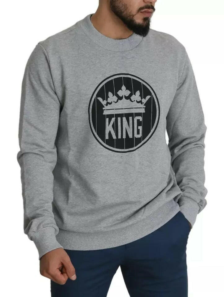 Dolce &amp; Gabbana Grauer Pullover aus Baumwolle mit Crown King-Print