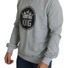 Dolce &amp; Gabbana Grauer Pullover aus Baumwolle mit Crown King-Print