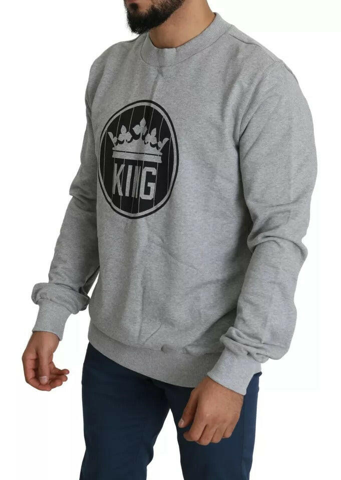 Dolce &amp; Gabbana Grauer Pullover aus Baumwolle mit Crown King-Print