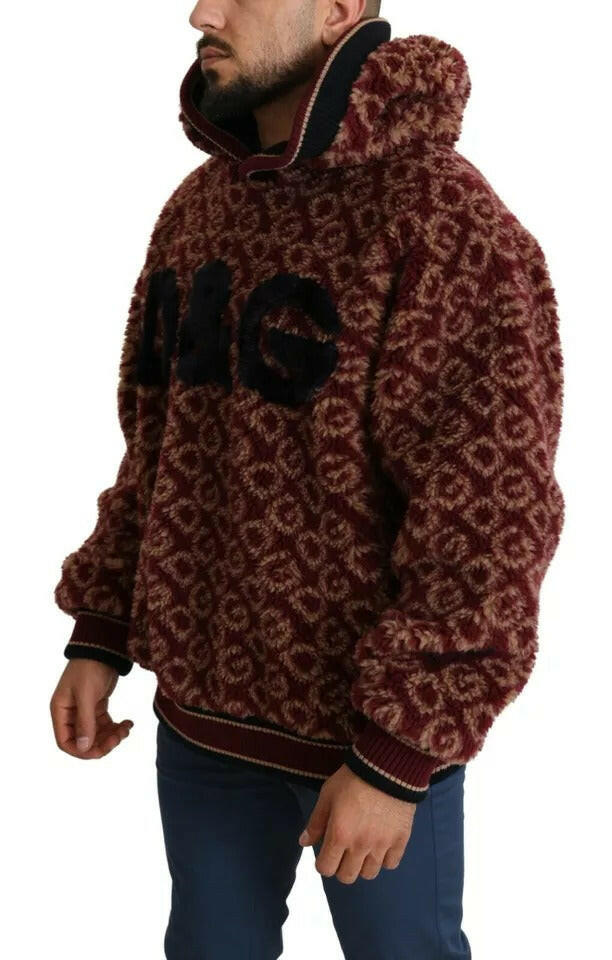 Pull oversize à capuche en laine beige rouge Dolce &amp; Gabbana