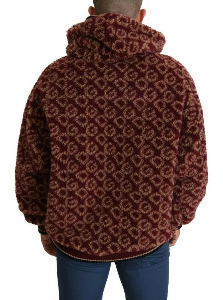 Pull oversize à capuche en laine beige rouge Dolce &amp; Gabbana