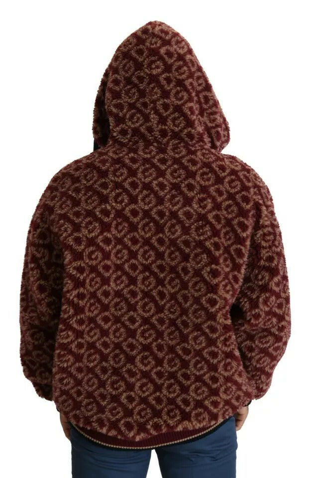 Pull oversize à capuche en laine beige rouge Dolce &amp; Gabbana