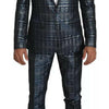 Dolce & Gabbana Blue Silver Shiny 2 Piece Slim GOLD Suit