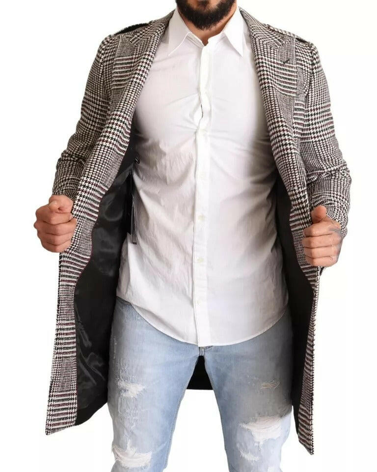 Dolce &amp; Gabbana – Grau karierte, lange Trenchcoat-Jacke