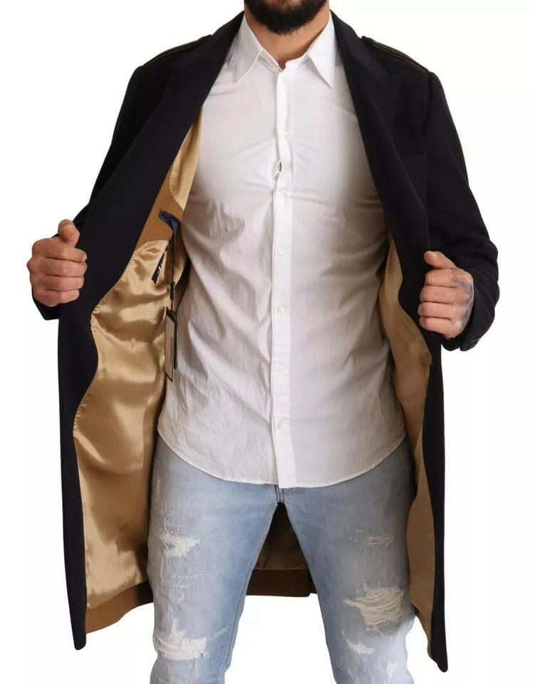 Trench-coat bleu Dolce &amp; Gabbana, veste longue en laine extensible