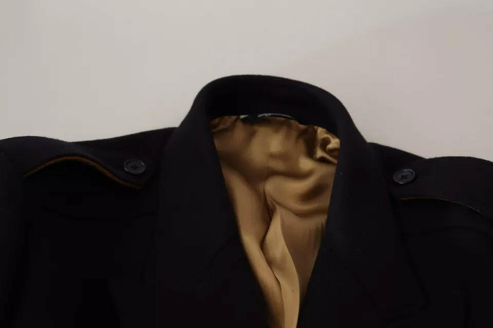 Trench-coat bleu Dolce &amp; Gabbana, veste longue en laine extensible