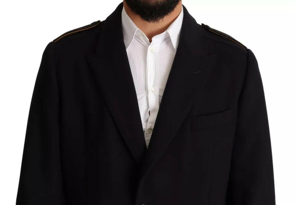 Trench-coat bleu Dolce &amp; Gabbana, veste longue en laine extensible