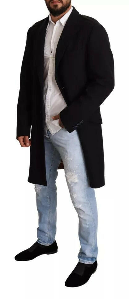 Trench-coat bleu Dolce &amp; Gabbana, veste longue en laine extensible