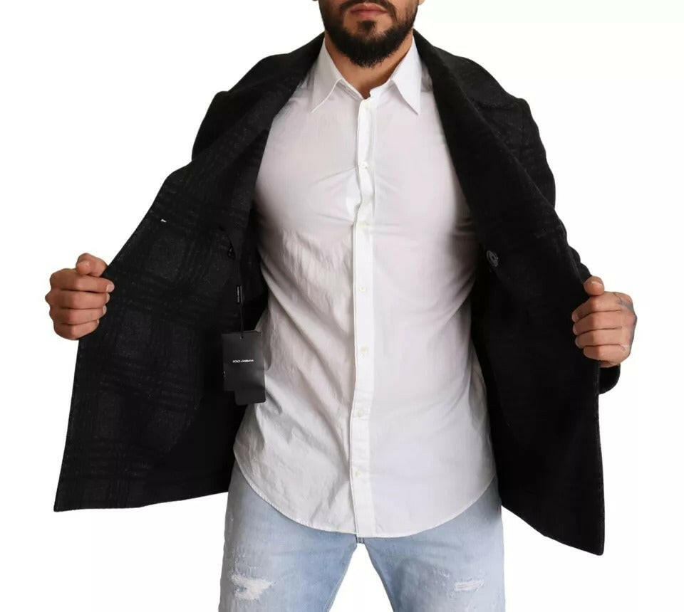 Dolce &amp; Gabbana – Schwarzer Trenchcoat mit Karomuster, Wolljacke
