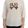 Dolce & Gabbana White Sequined Key Silk Blouse T-shirt Top