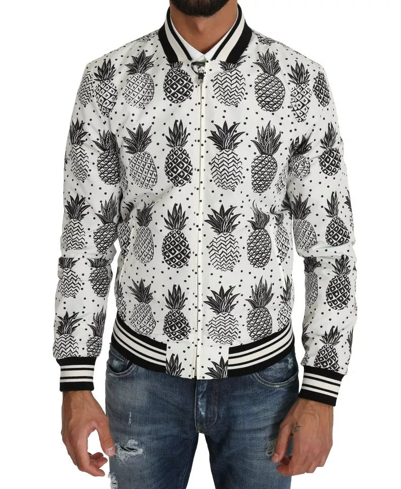 Dolce &amp; Gabbana – Bomberjacke mit Ananas-Print in Weiß und Schwarz