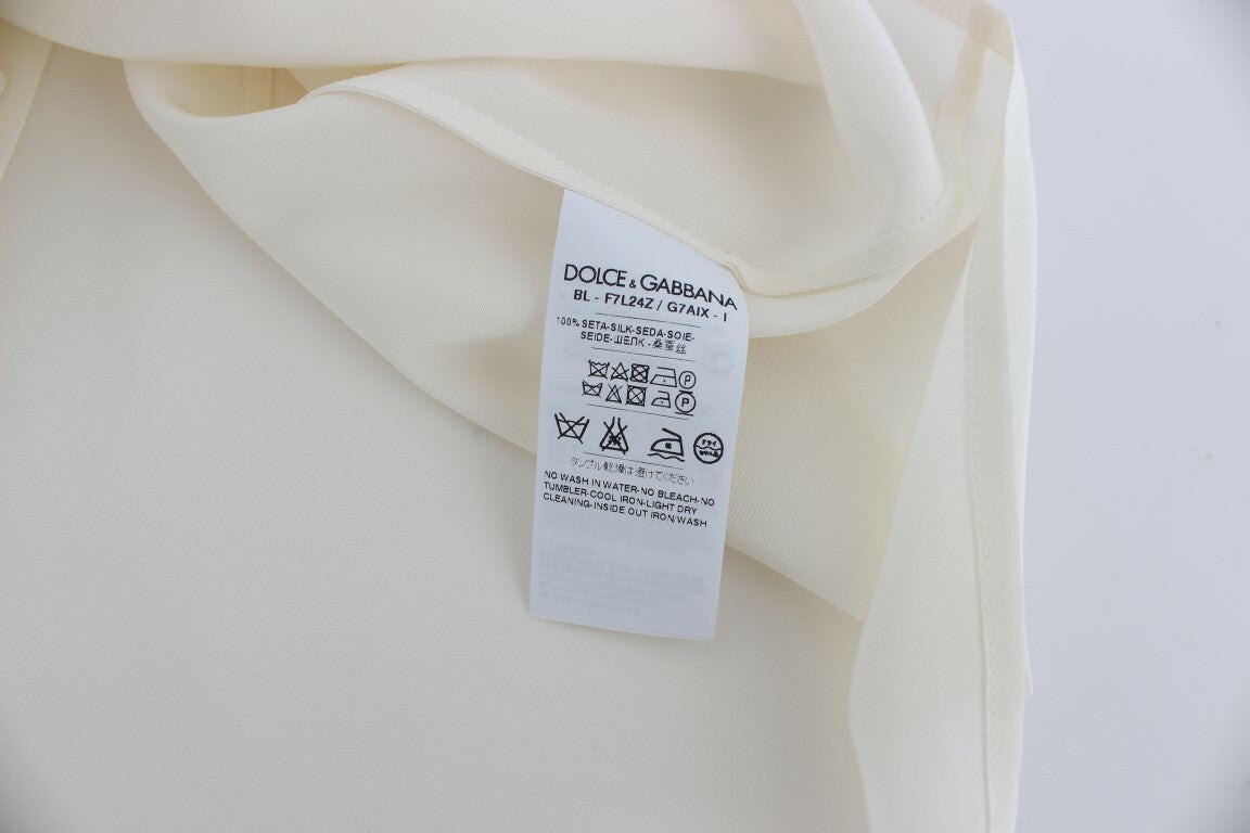 Dolce & Gabbana White Sequined Key Silk Blouse T-shirt Top