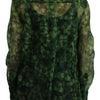 Dolce & Gabbana Green Clover Print Long Sleeves Collared Top Blouse