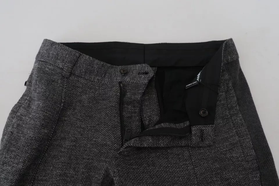 Dolce &amp; Gabbana – Graue Skinny-Hose aus Viskose mit Chevron-Muster