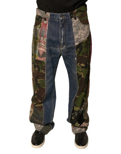 Dolce &amp; Gabbana Blaue Patchwork-Jeans aus Baumwolle mit geradem Schnitt