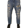 Dolce & Gabbana Blue Tattered Straight Cropped Denim Jeans