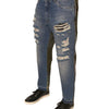 Dolce & Gabbana Blue Tattered Straight Cropped Denim Jeans