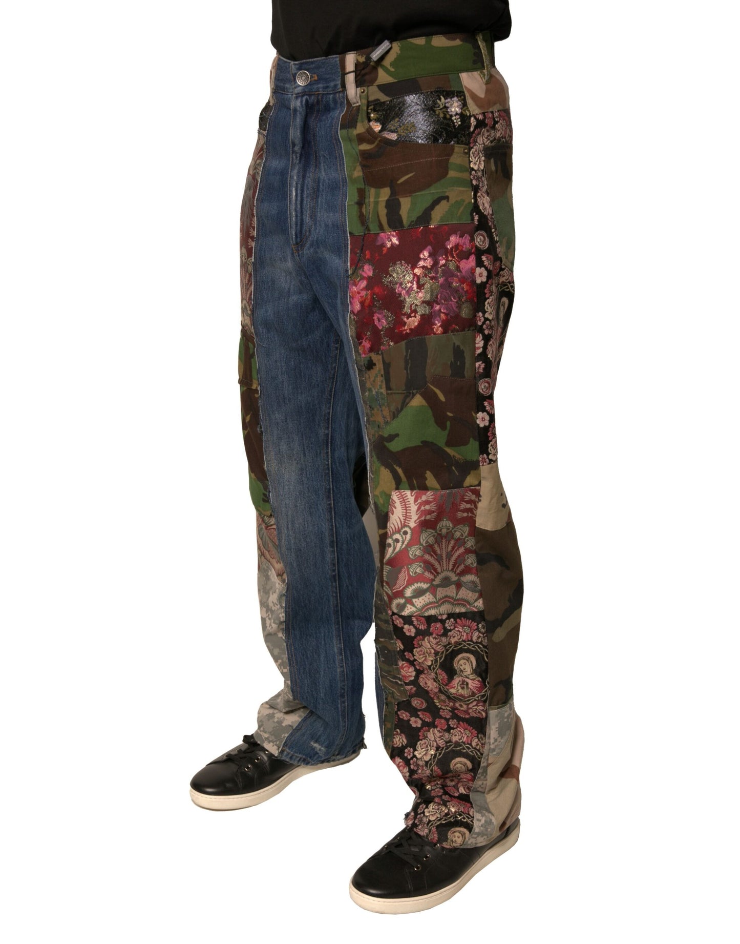 Dolce &amp; Gabbana Blaue Patchwork-Jeans aus Baumwolle mit geradem Schnitt