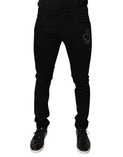 Dolce &amp; Gabbana – Schwarze Skinny-Jeans aus Baumwolle mit DG-Kronenlogo