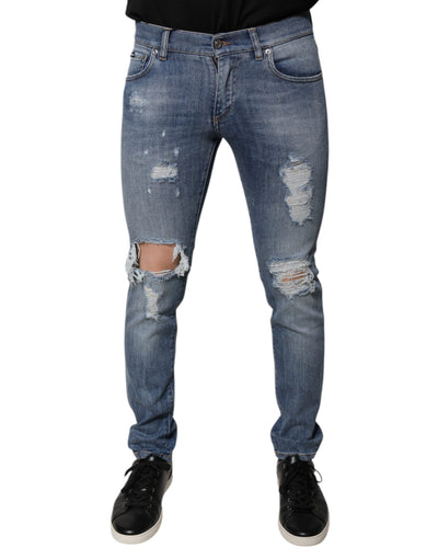 Dolce &amp; Gabbana – Blaue Skinny-Jeans aus zerfetztem Baumwollstretch