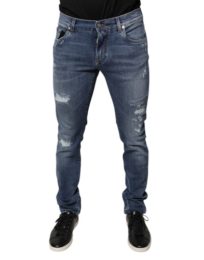 Dolce &amp; Gabbana – Blaue Skinny-Jeans aus zerfetztem Baumwollstretch