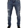 Dolce &amp; Gabbana – Blaue Skinny-Jeans aus zerfetztem Baumwollstretch