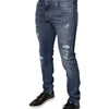 Dolce &amp; Gabbana – Blaue Skinny-Jeans aus zerfetztem Baumwollstretch