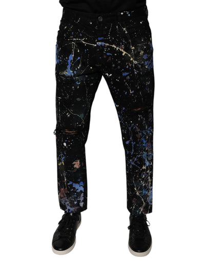 Dolce &amp; Gabbana – Schwarze Skinny-Jeans aus Baumwoll-Color-Splash-Denim