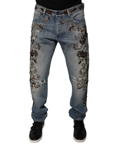 Dolce &amp; Gabbana – Hellblaue Skinny-Jeans mit Stickerei