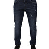 Dolce & Gabbana Dark Blue Cotton Logo Skinny Denim Jeans