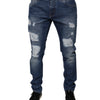 Dolce & Gabbana Blue Cotton Tattered Skinny Denim Jeans