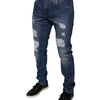 Dolce & Gabbana Blue Cotton Tattered Skinny Denim Jeans