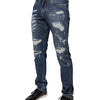 Dolce & Gabbana Blue Cotton Tattered Skinny Denim Jeans