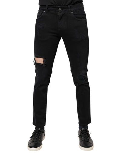 Dolce &amp; Gabbana – Schwarze Skinny-Jeans aus zerfetztem Baumwolldenim mit Logo